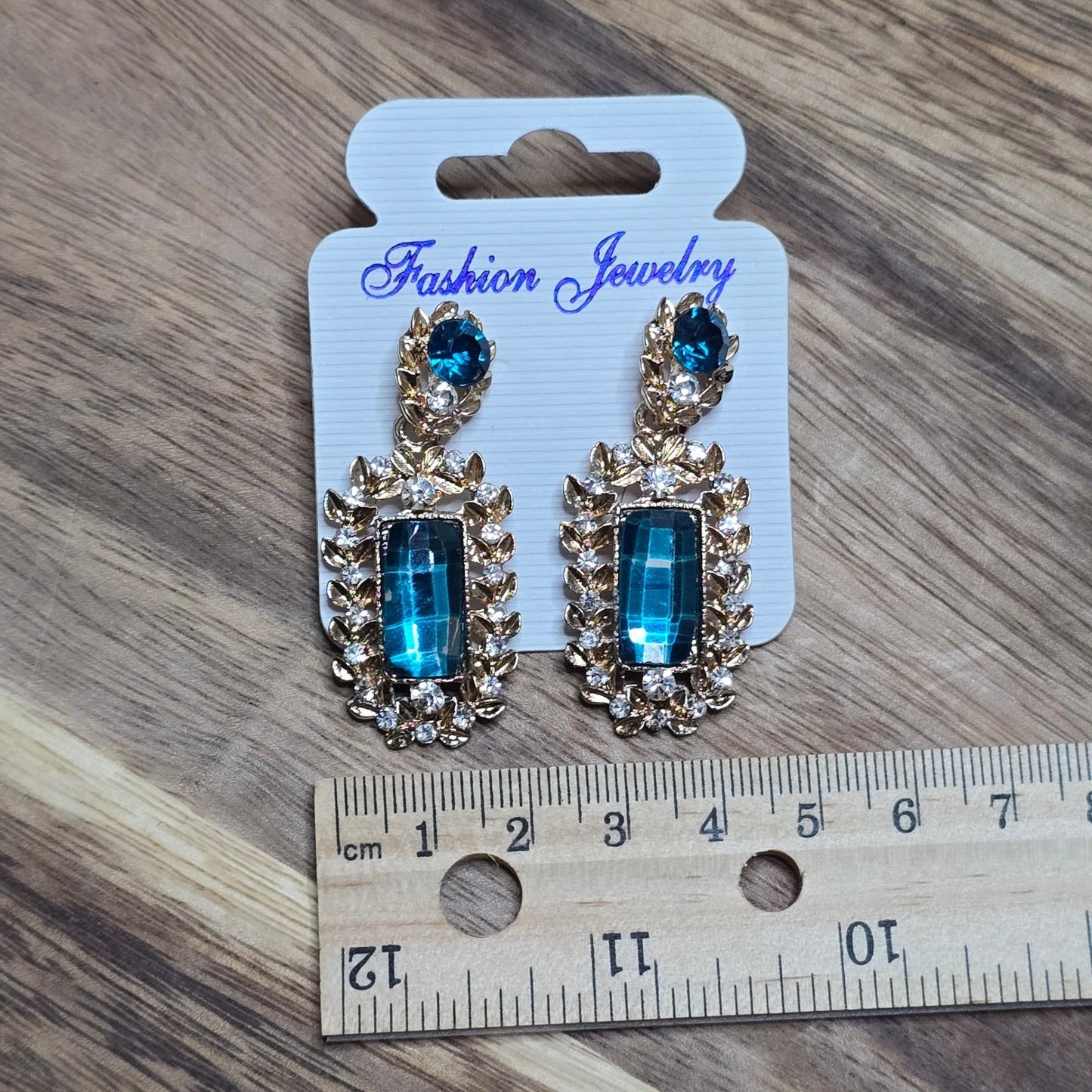 Blue Drop Crystal Rhinestone Floral Fashion Jewelry Whimsy Goth VTG Earrings OS