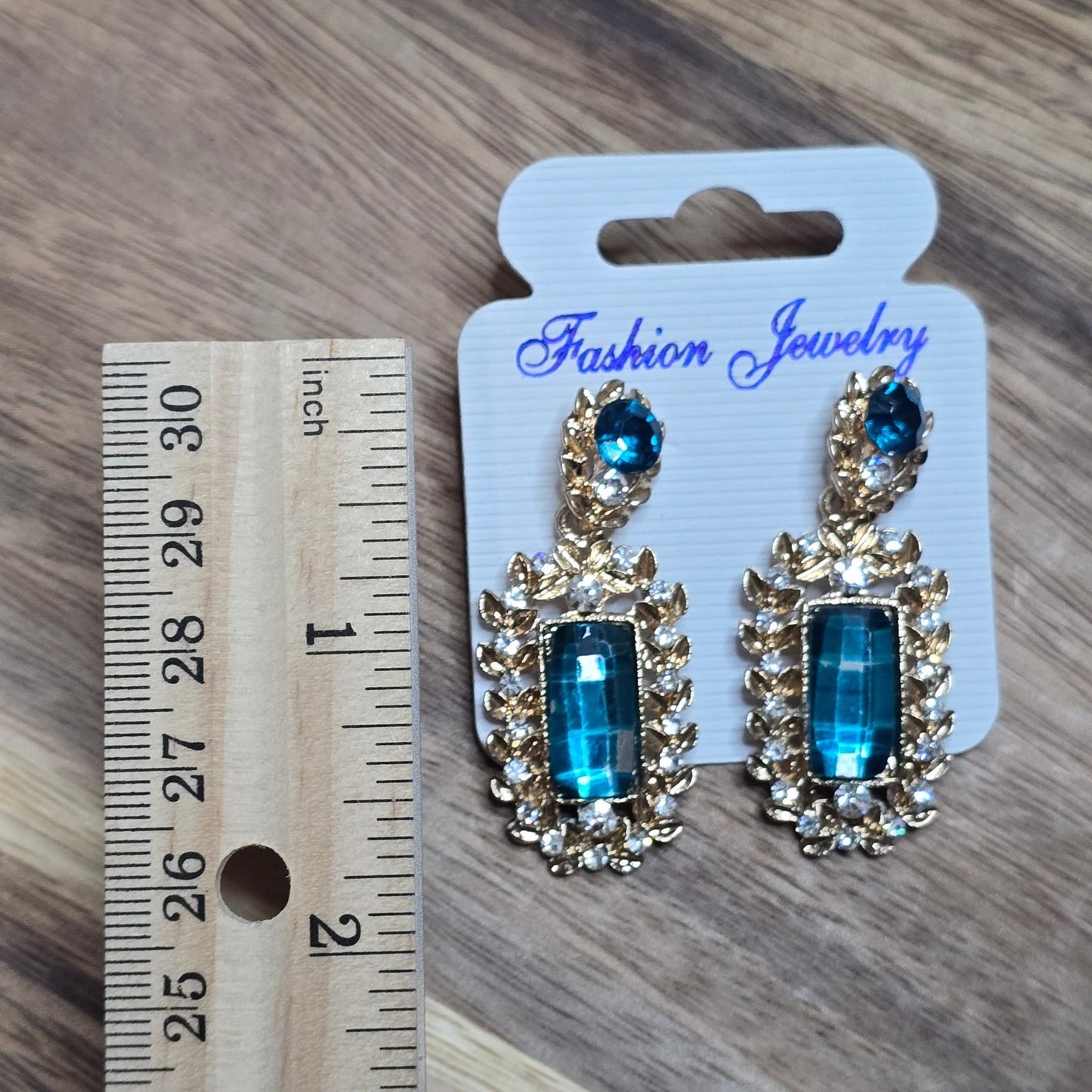 Blue Drop Crystal Rhinestone Floral Fashion Jewelry Whimsy Goth VTG Earrings OS