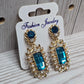 Blue Drop Crystal Rhinestone Floral Fashion Jewelry Whimsy Goth VTG Earrings OS