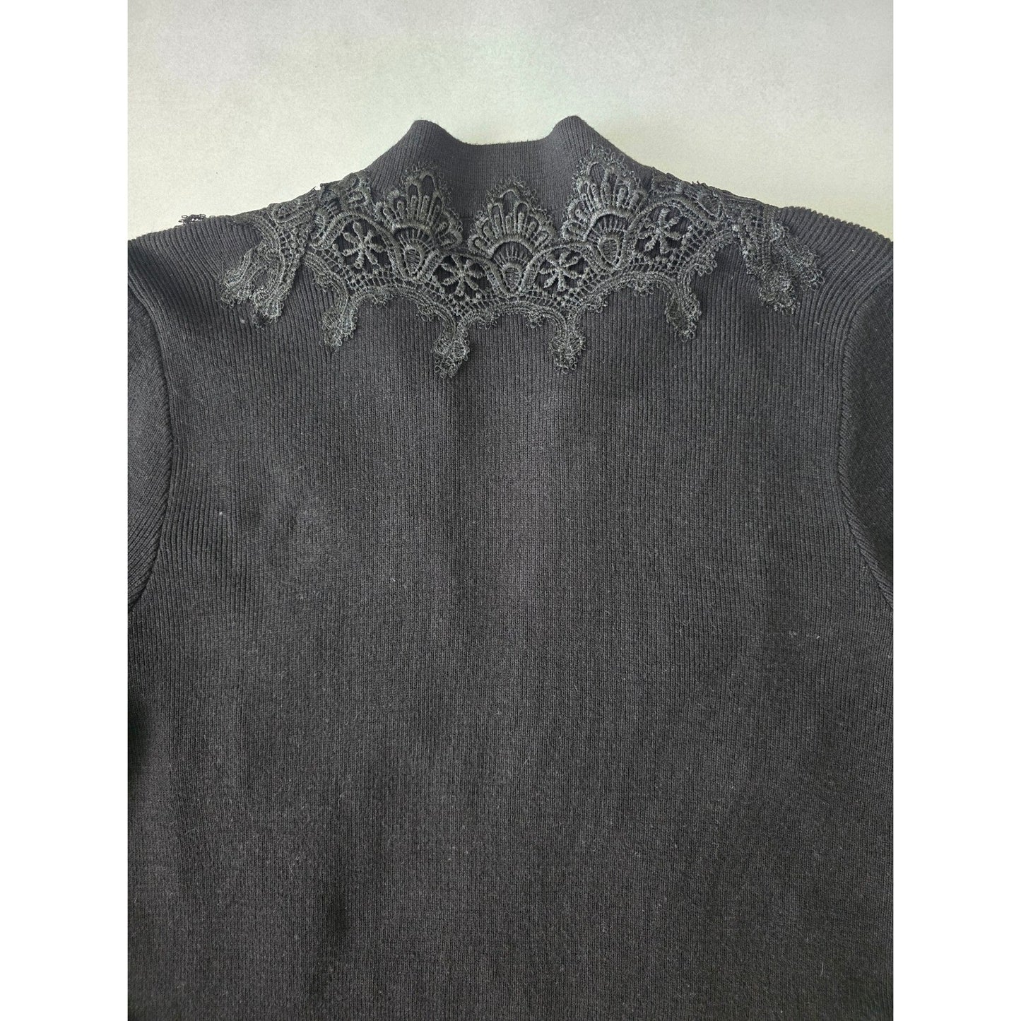 Black Regency Sweater Embroidered Dark Romantic Lace Chico's Cardigan Knit 3 XL