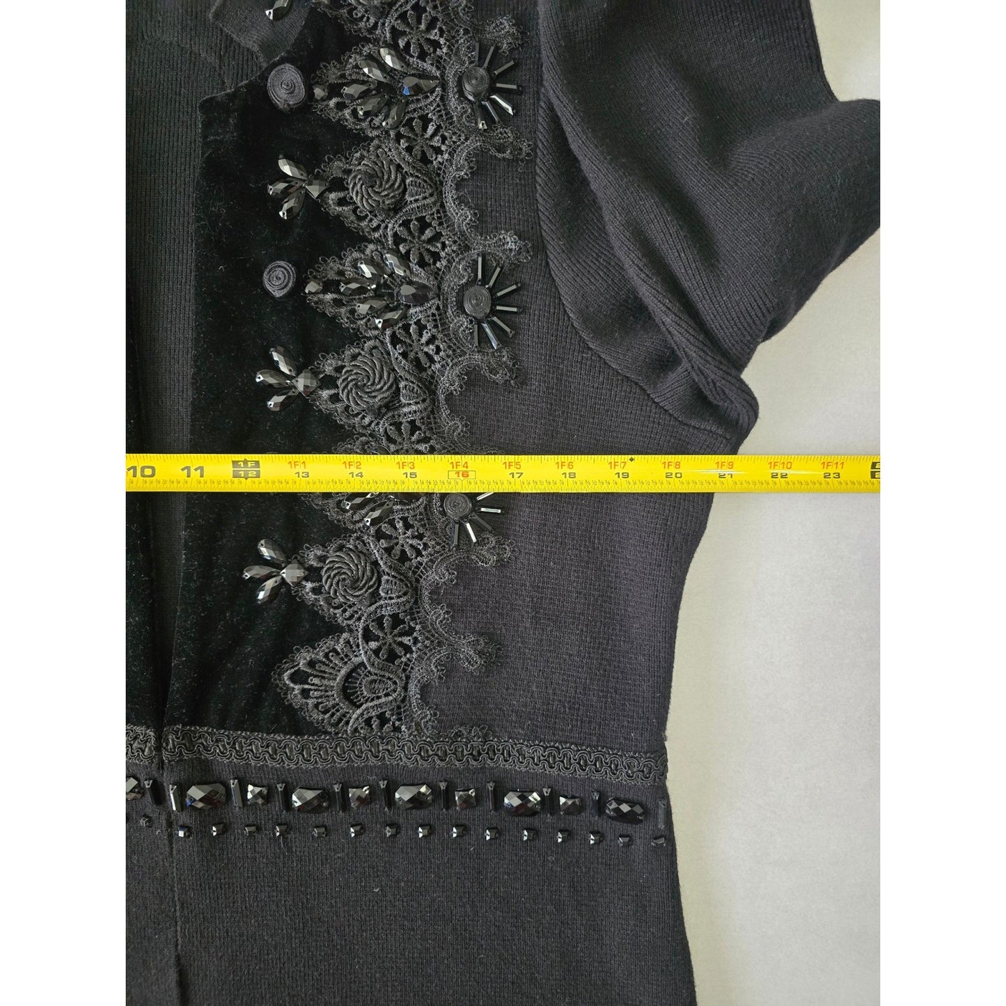 Black Regency Sweater Embroidered Dark Romantic Lace Chico's Cardigan Knit 3 XL
