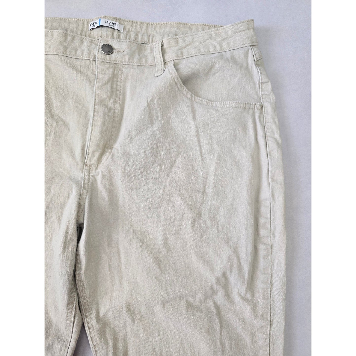 Mid Rise Capri Tan Beach Resort Preppy Tennis Cropped Mom Khaki Pants Plus 18M