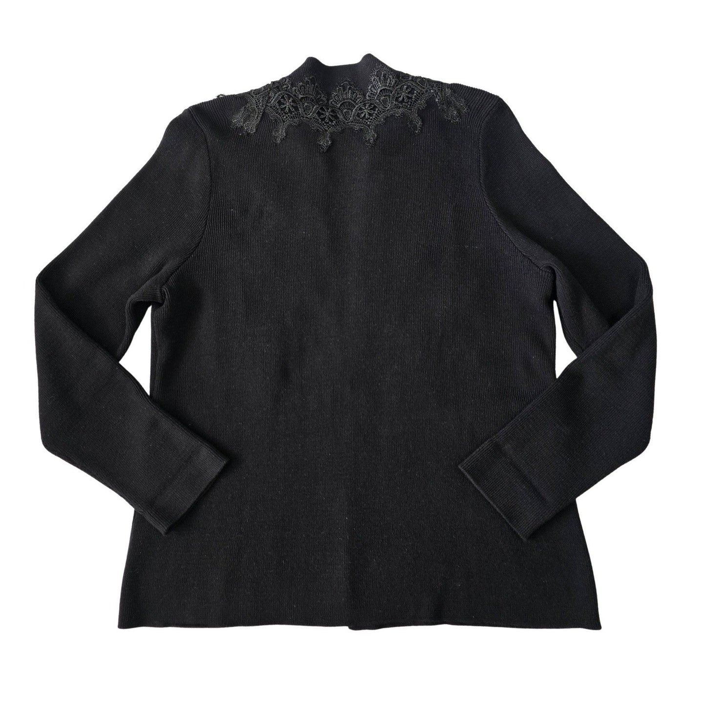 Black Regency Sweater Embroidered Dark Romantic Lace Chico's Cardigan Knit 3 XL