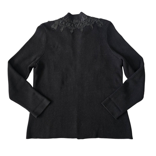 Black Regency Sweater Embroidered Dark Romantic Lace Chico's Cardigan Knit 3 XL