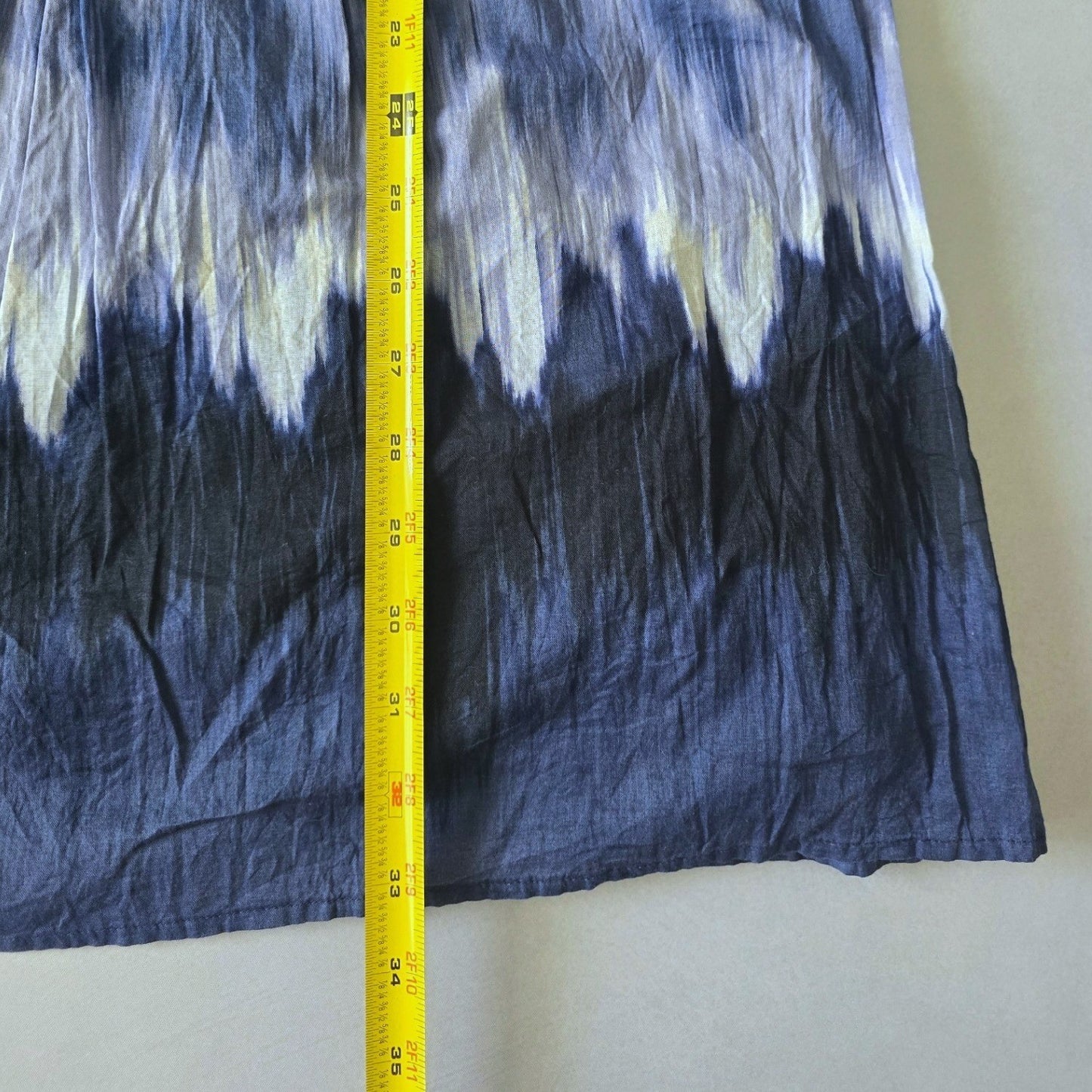 Chico's Blue Tie Dye Midi Western Boho Indie Cottage Flare Cotton Skirt 0 Small