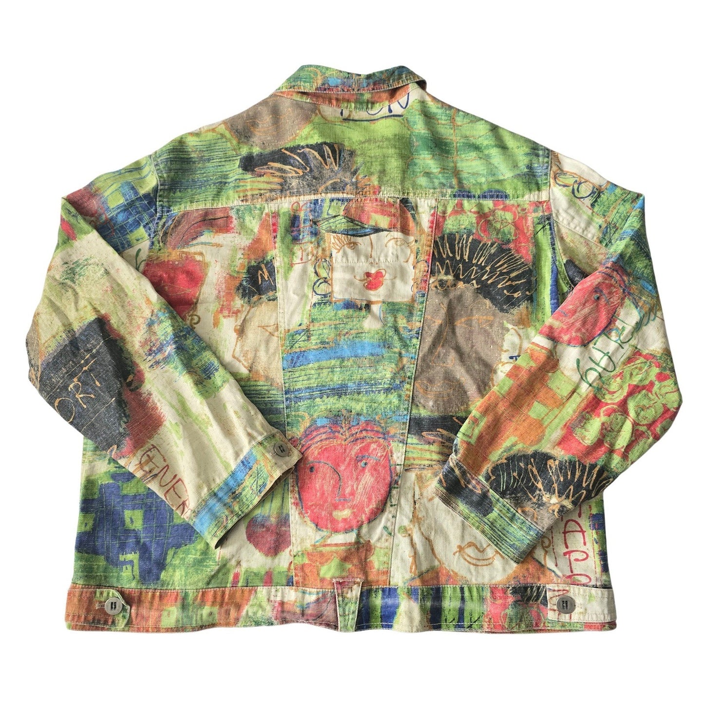 Chico's Artsy Bohemian Resort Party Multicolor Graffiti 90s VTG Jacket 2 Large