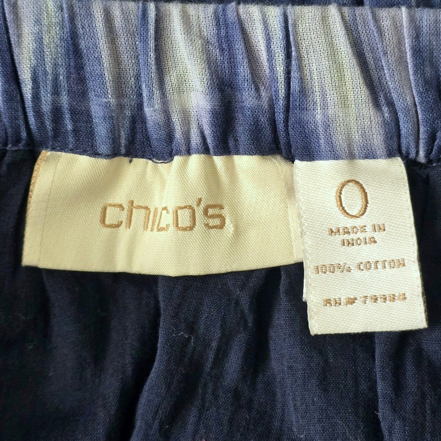 Chico's Blue Tie Dye Midi Western Boho Indie Cottage Flare Cotton Skirt 0 Small