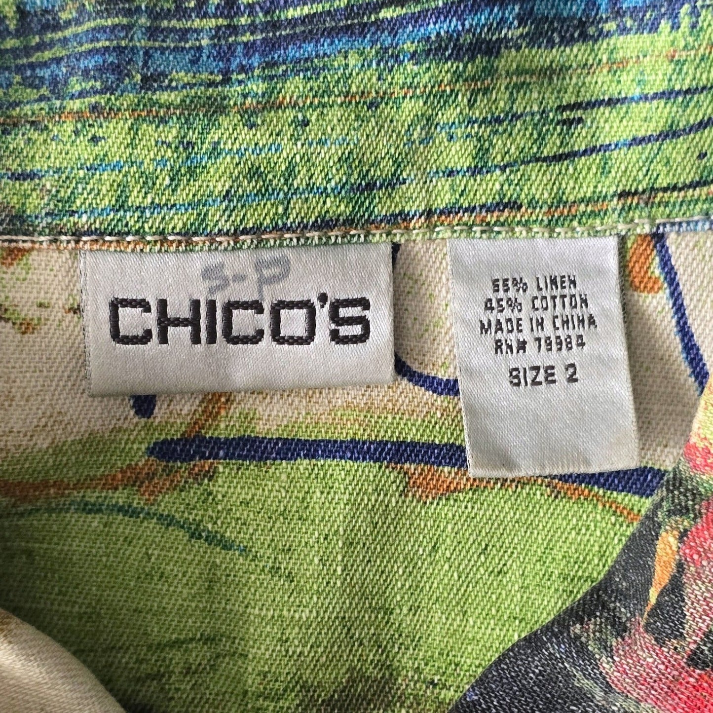 Chico's Artsy Bohemian Resort Party Multicolor Graffiti 90s VTG Jacket 2 Large