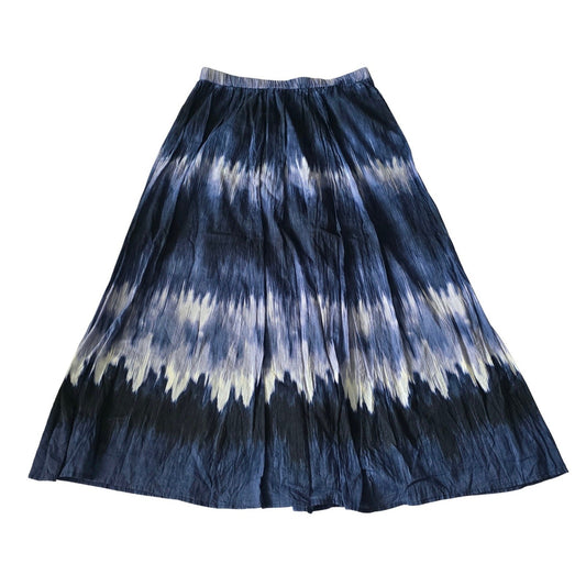 Chico's Blue Tie Dye Midi Western Boho Indie Cottage Flare Cotton Skirt 0 Small