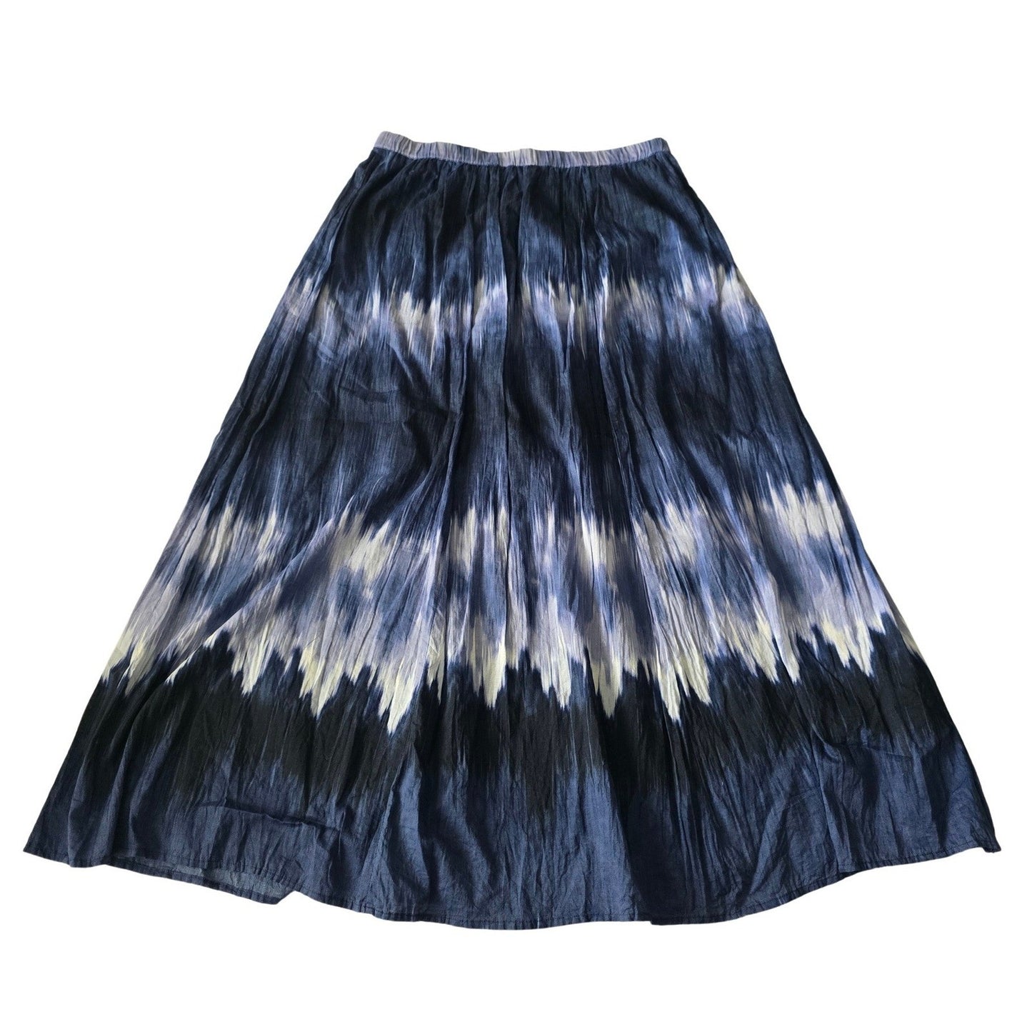 Chico's Blue Tie Dye Midi Western Boho Indie Cottage Flare Cotton Skirt 0 Small