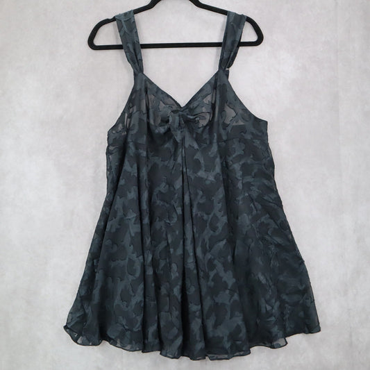 Victoria Secret Blue Black Vintage Floral Intimate Lingerie Slip Sheer Dress Large