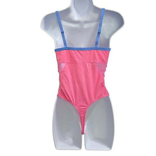 Colsie Pink One Piece Swimsuit Beach Vacation Barbie Cute Sheer Mesh Medium