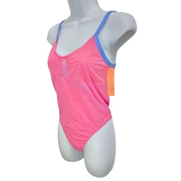 Colsie Pink One Piece Swimsuit Beach Vacation Barbie Cute Sheer Mesh Medium