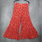 Red Floral Wide Leg Boho Y2K Cottage Pull On Straight Leg Flowy Pants Medium
