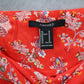 Red Floral Wide Leg Boho Y2K Cottage Pull On Straight Leg Flowy Pants Medium