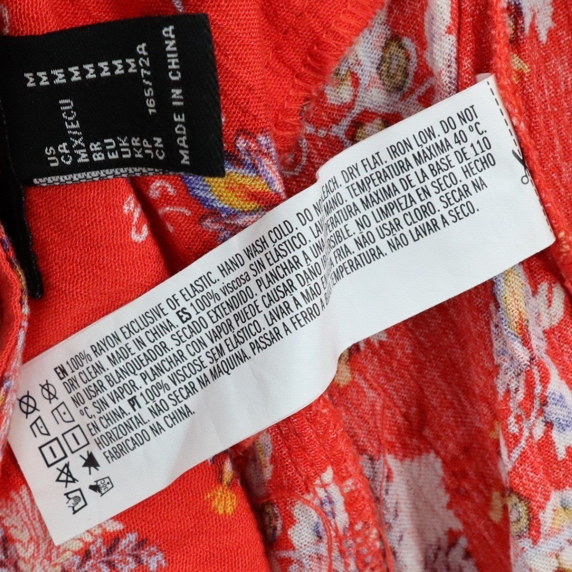 Red Floral Wide Leg Boho Y2K Cottage Pull On Straight Leg Flowy Pants Medium