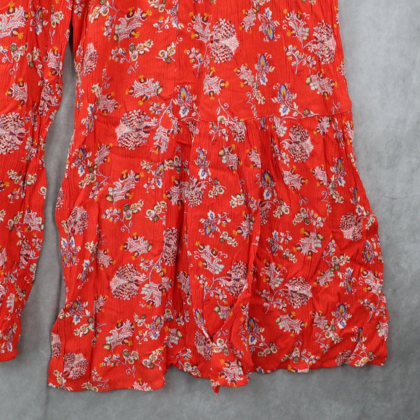 Red Floral Wide Leg Boho Y2K Cottage Pull On Straight Leg Flowy Pants Medium
