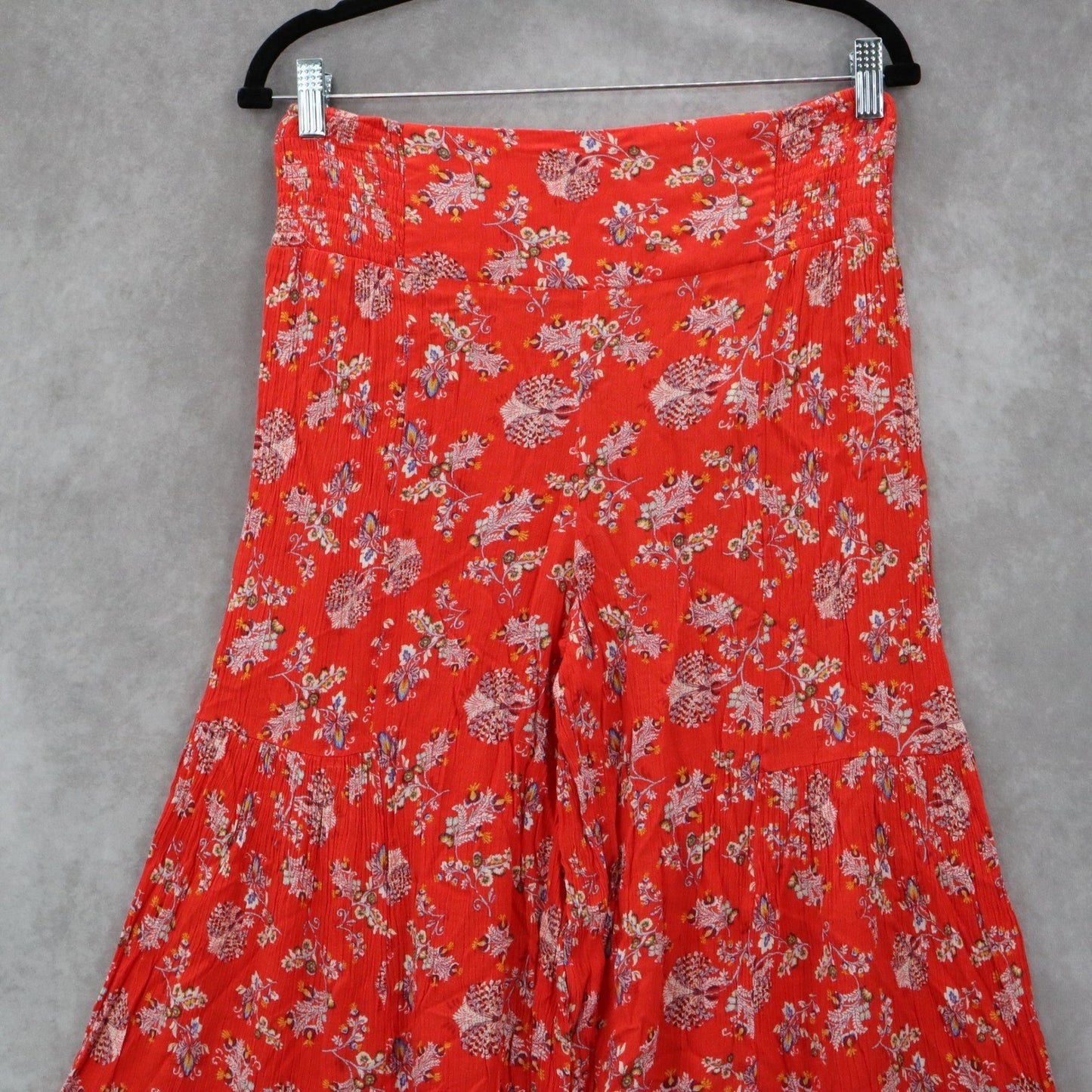Red Floral Wide Leg Boho Y2K Cottage Pull On Straight Leg Flowy Pants Medium