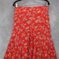Red Floral Wide Leg Boho Y2K Cottage Pull On Straight Leg Flowy Pants Medium