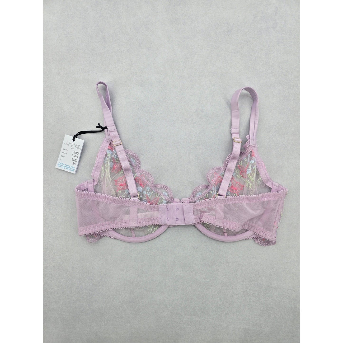 Primark Lavender lace embroidered floral fairy whimsy coquette Wired Bra 38D