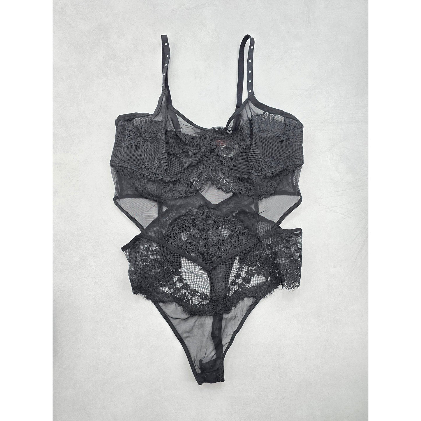 Black Lace Whimsygoth Romantic Dark Floral Hunkemoller Lingerie Bodysuit 38C