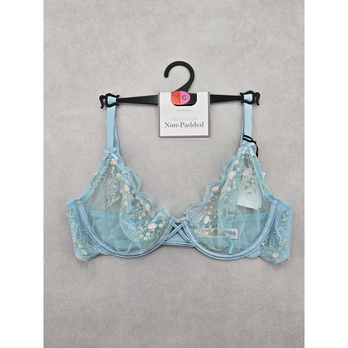 Primark Blue Lace Embroidered Floral Fairy Whimsy Coquette Bow Wired Bra 38C