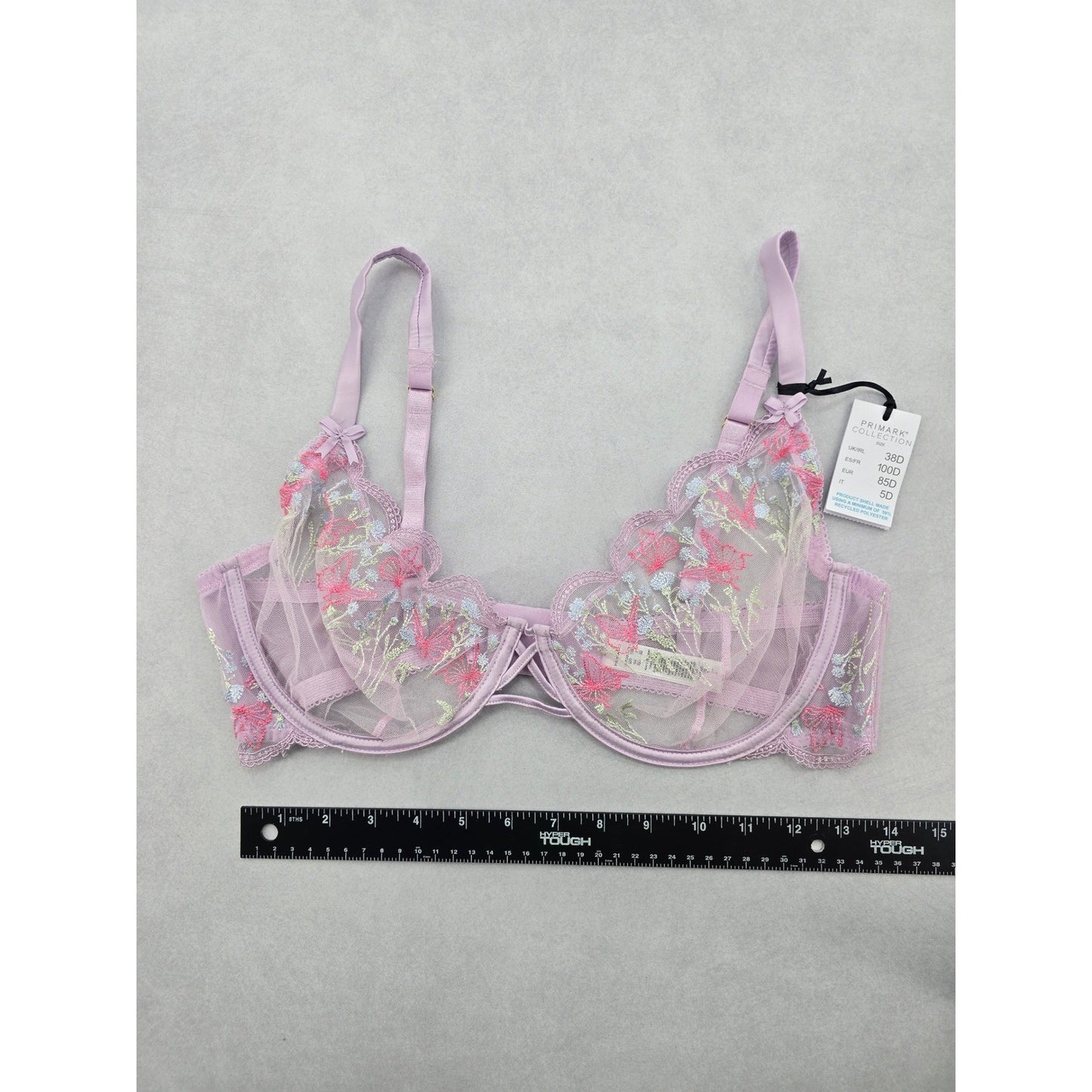 Primark Lavender lace embroidered floral fairy whimsy coquette Wired Bra 38D