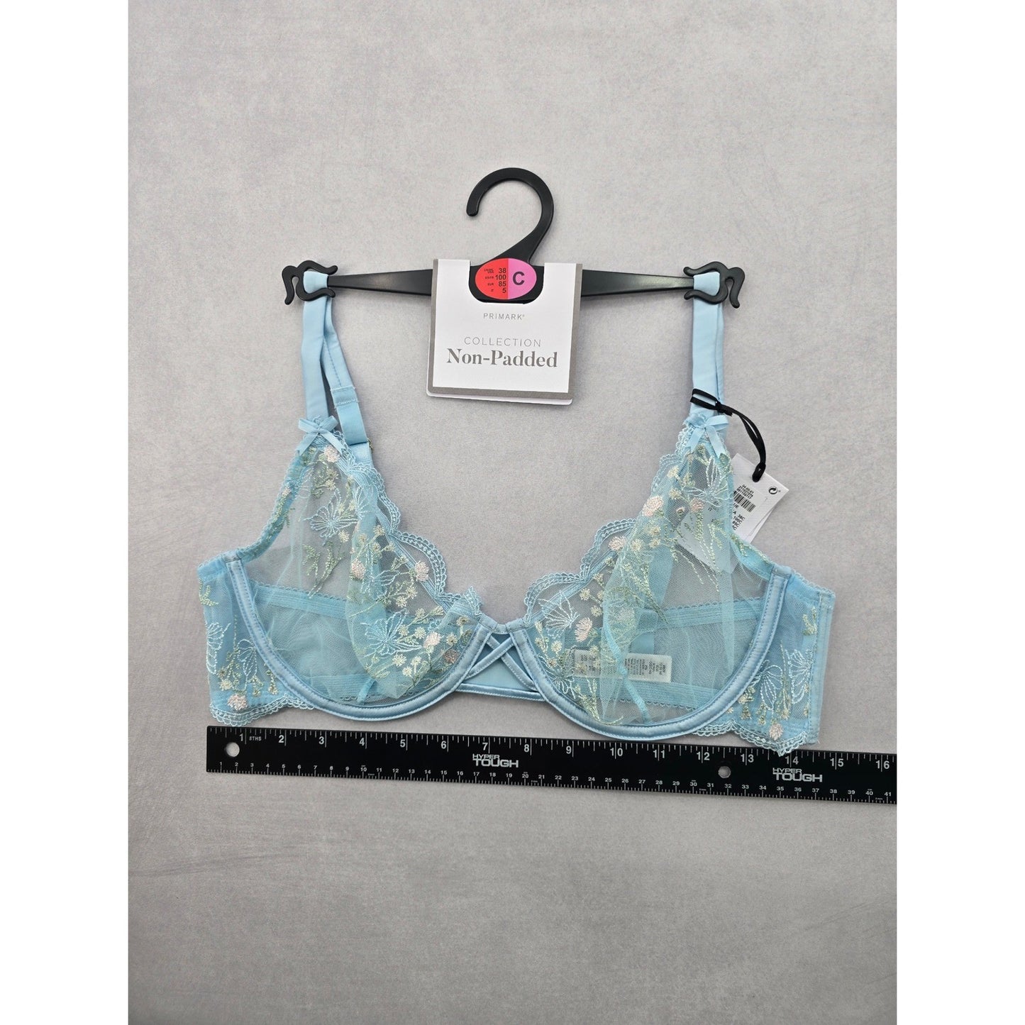 Primark Blue Lace Embroidered Floral Fairy Whimsy Coquette Bow Wired Bra 38C