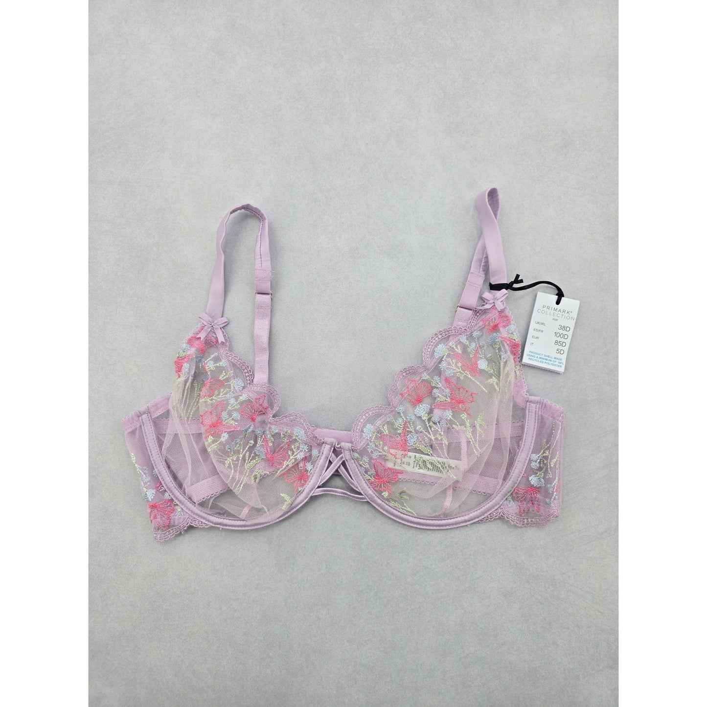 Primark Lavender lace embroidered floral fairy whimsy coquette Wired Bra 38D
