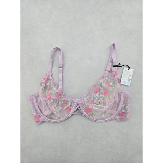Primark Lavender lace embroidered floral fairy whimsy coquette Wired Bra 38D