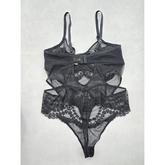 Black Lace Whimsygoth Romantic Dark Floral Hunkemoller Lingerie Bodysuit 38C