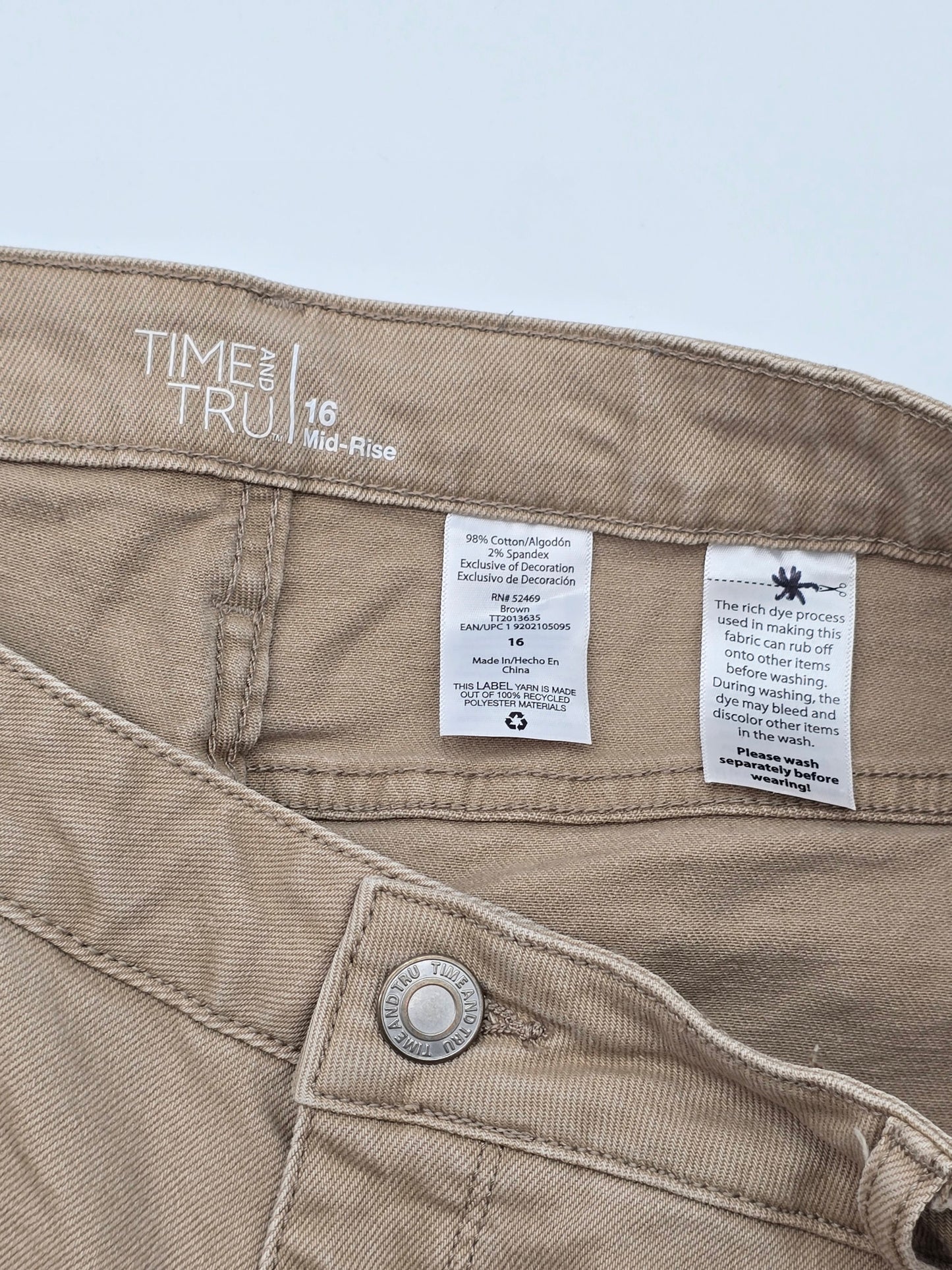Time and Tru Brown Mid Rise Capri Cropped Y2K Distressed Denim Jeans Plus 16