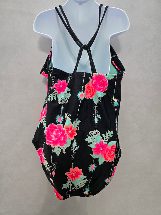 Black Floral Beach Resort Ruffle One Piece Swimsuit Child Toddler Size 10 12