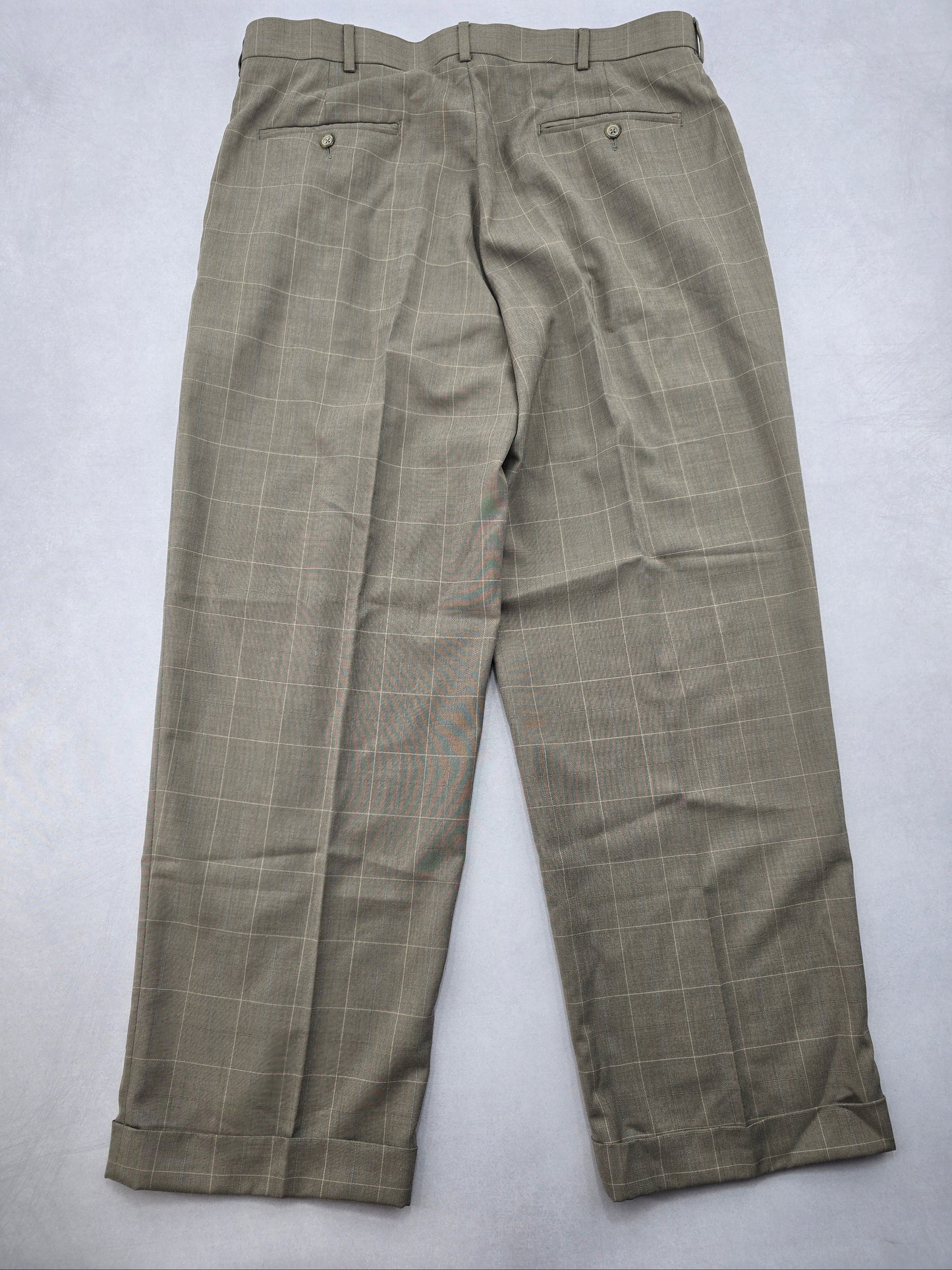 Tan Plaid Straight Leg Pleated George Work Utility Formal Dress Pants Mens 36x30