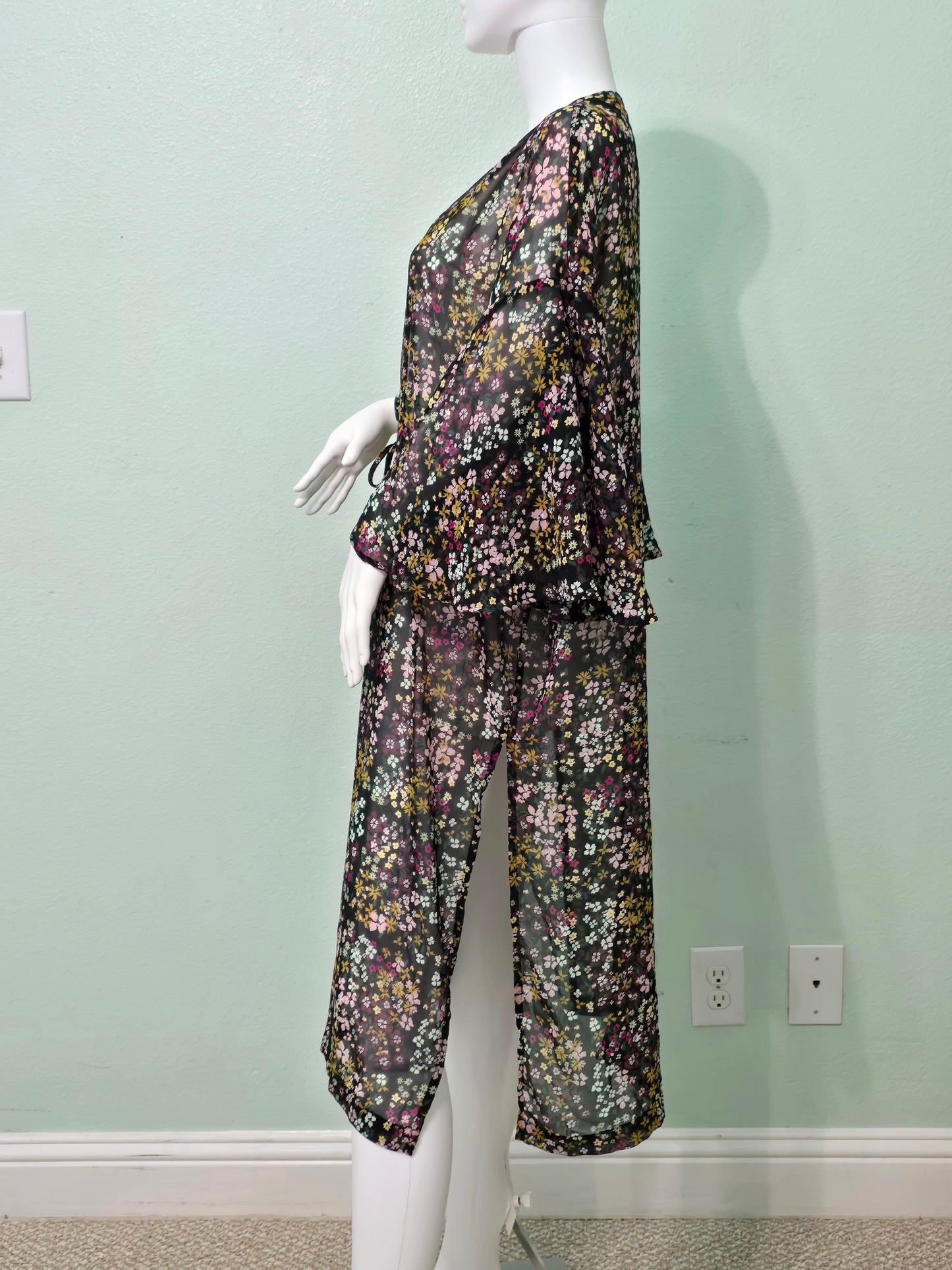 Floral Boho Fairy Coquette Indie Whimsygoth VTG Cottagecore Wrap Kimono Top 1XL