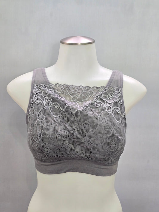Milana Gray Romantic Boudoir Bridal Cottage Lingerie Feminine Lace Bra Plus 1X