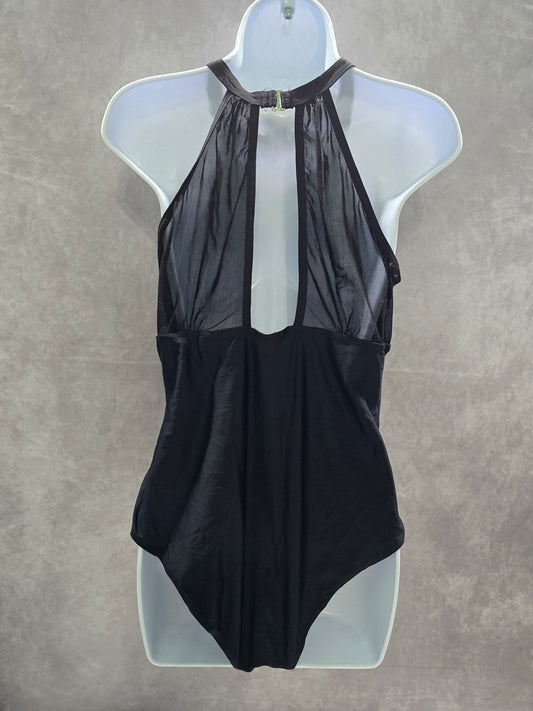 Black Whimsy Goth Ruched One Piece Swimsuit Beach Vacation Large