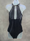 Black Whimsy Goth Ruched One Piece Swimsuit Beach Vacation Large