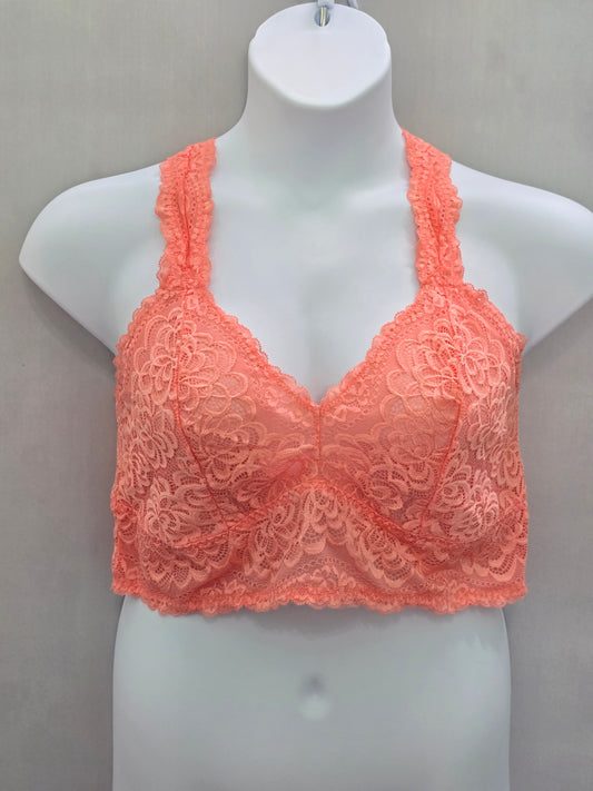 Torrid Orange Romantic Boudoir Bridal Cottage Lingerie Feminine Lace Bra Plus 2X