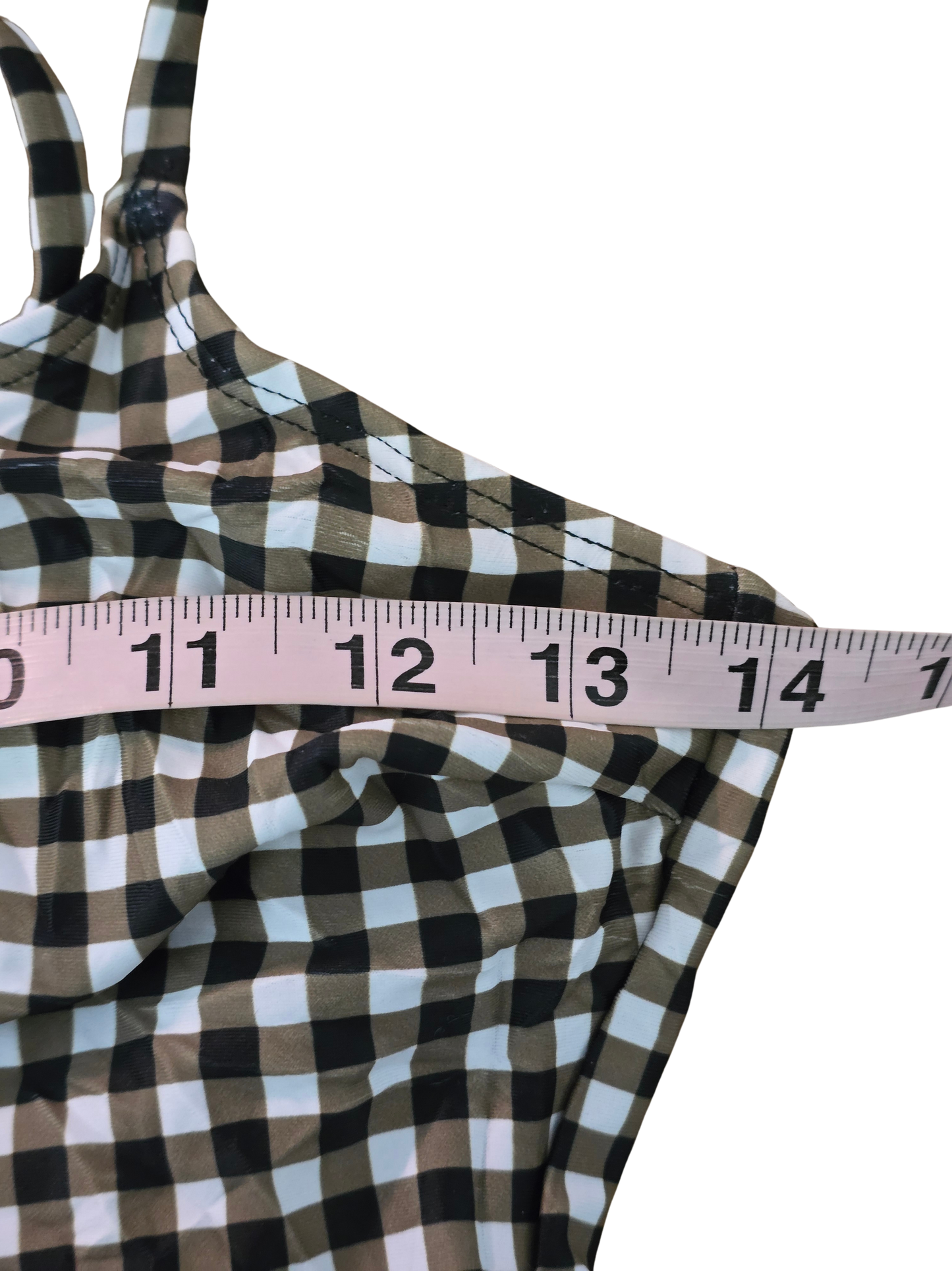 Brown Plaid Checkered One Piece Swimsuit Beach Resort Vacation Janela Bay XS