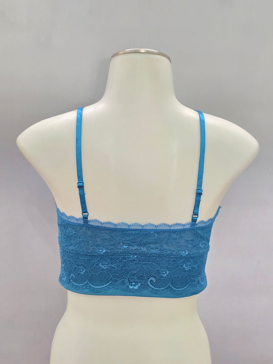Blue Romantic Boudoir Bridal Cottage Lingerie Feminine Floral Lace Bra Small