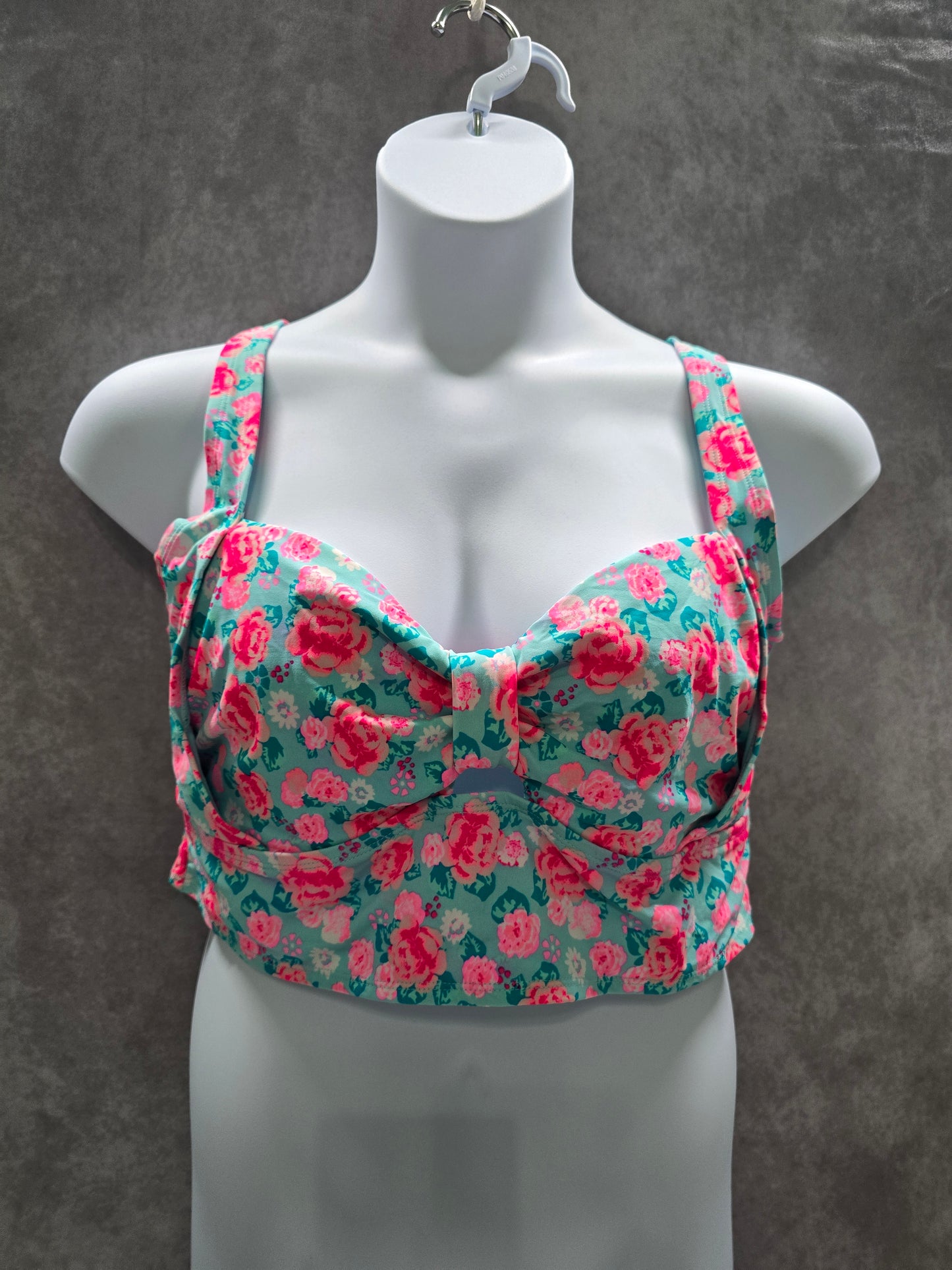 Joe Boxer Blue Floral Bikini Boho Bow Coquette Swim Top Plus 2X