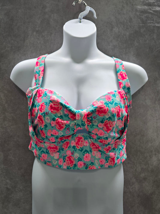 Joe Boxer Blue Floral Bikini Boho Bow Coquette Swim Top Plus 2X
