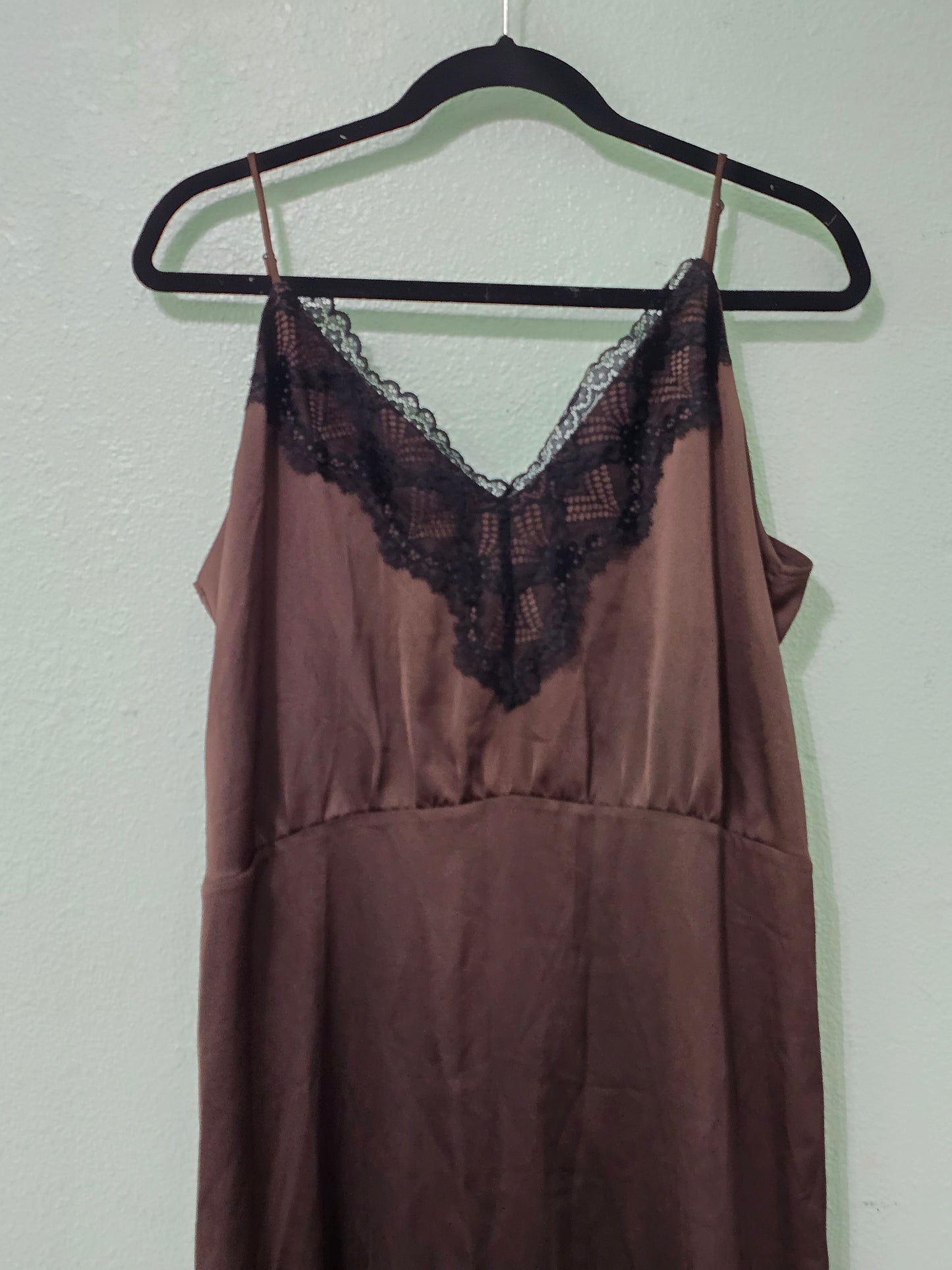 Brown Lace Slip Y2K 90s Cottage Girly Grunge Dainty Milkmaid Babydoll Dress 12