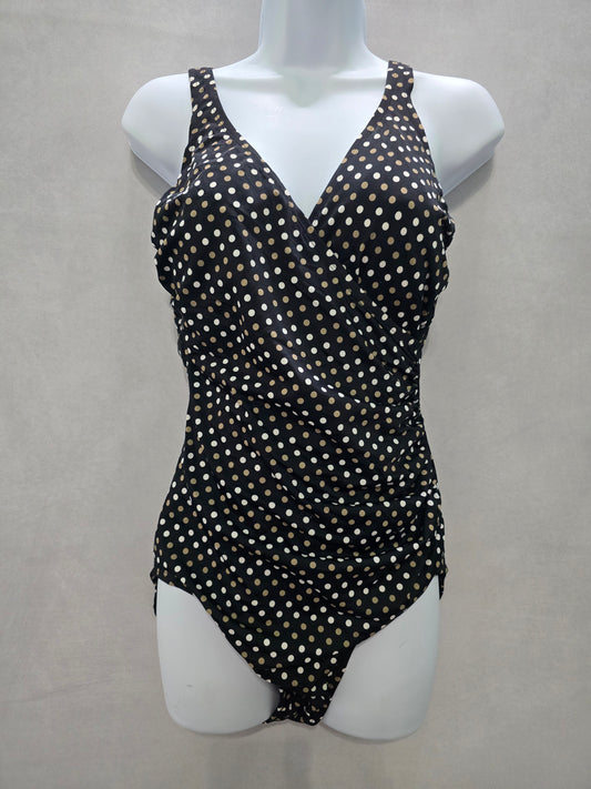 Polka Dot 90s One Piece Swimsuit Beach Vacation Resort Goth Boho Black Large 12