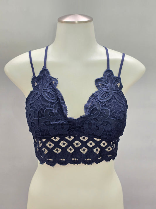 Anemone Navy Blue Romantic Boudoir Bridal Cottage Lingerie Feminine Lace Bra L