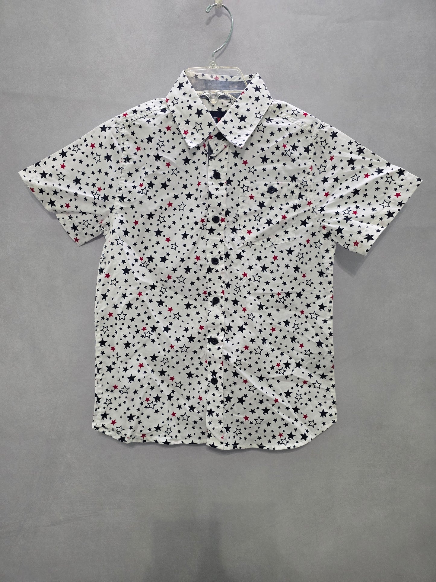 Star Print Boys Button Down Short Sleeve American Holiday Shirt 10/13 Large
