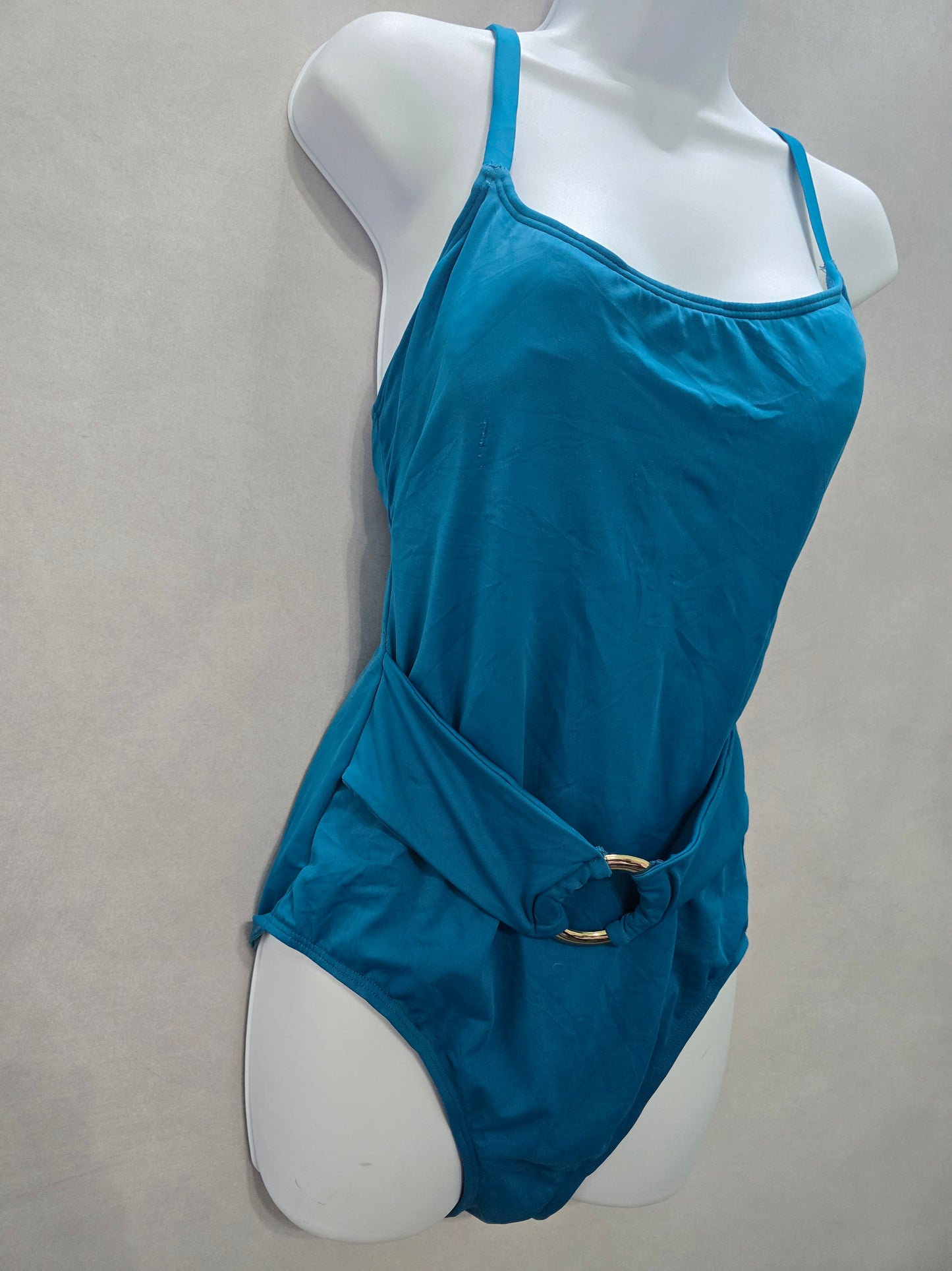 Blue One Piece Crisscross Swimsuit Beach Vacation Resort Time and Tru Large 12