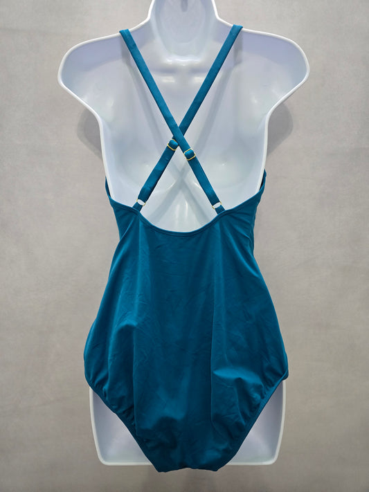 Blue One Piece Crisscross Swimsuit Beach Vacation Resort Time and Tru Large 12