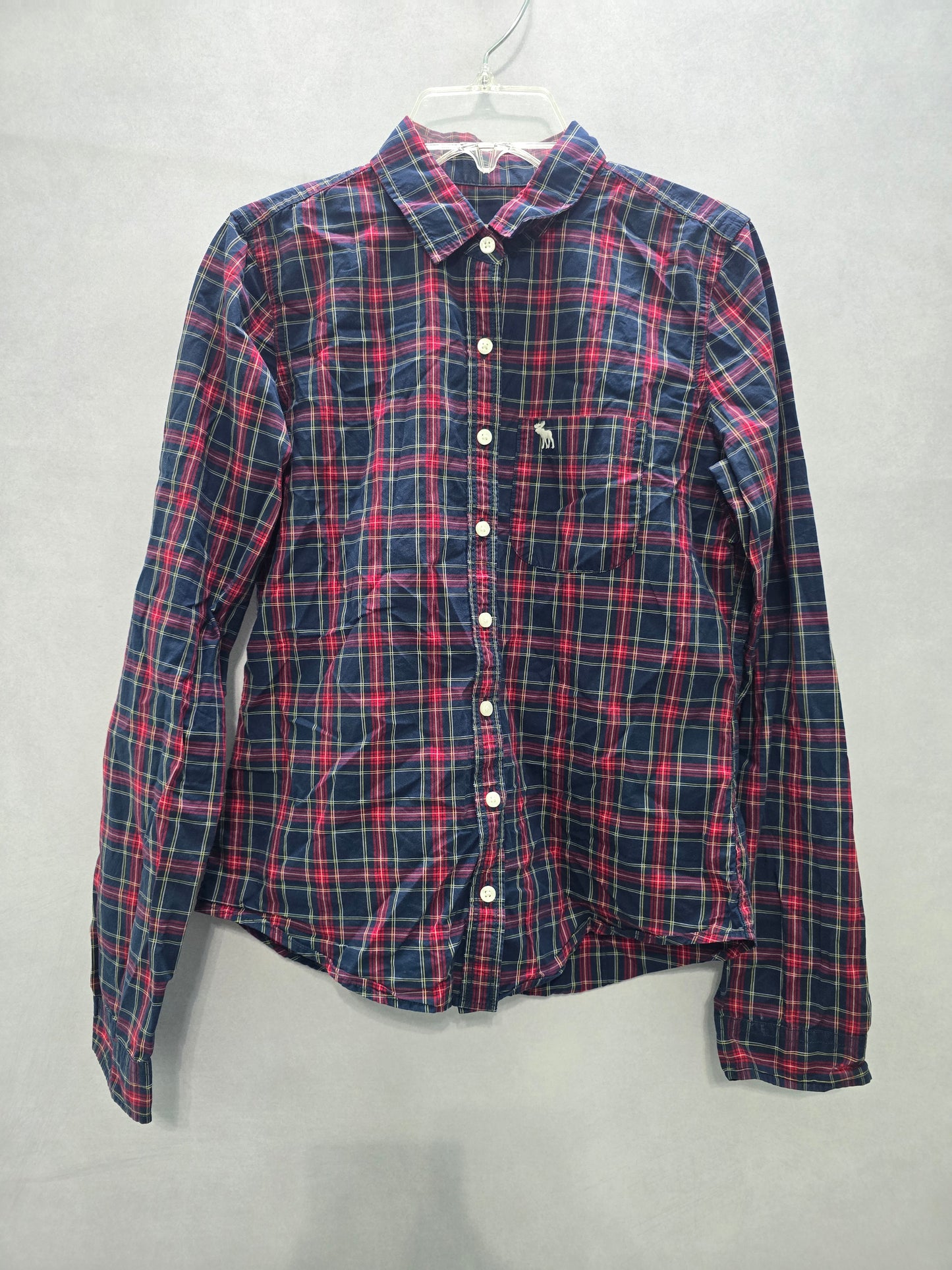 Blue Plaid Button Down Abercrombie & Fitch Long Sleeve Boys Shirt XS